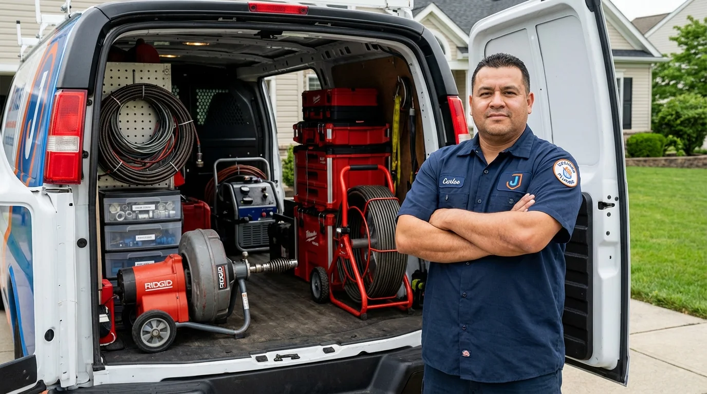 Professional drain cleaning equipment and Johns Plumbing LLC plumber in Wayland